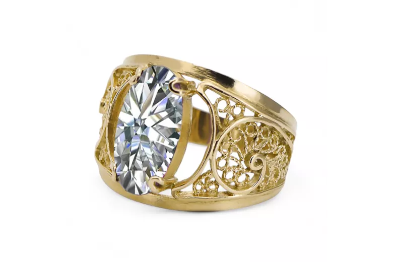 Vintage Stil Ring Zirkon 14 Karat Gelbgold vrc057y